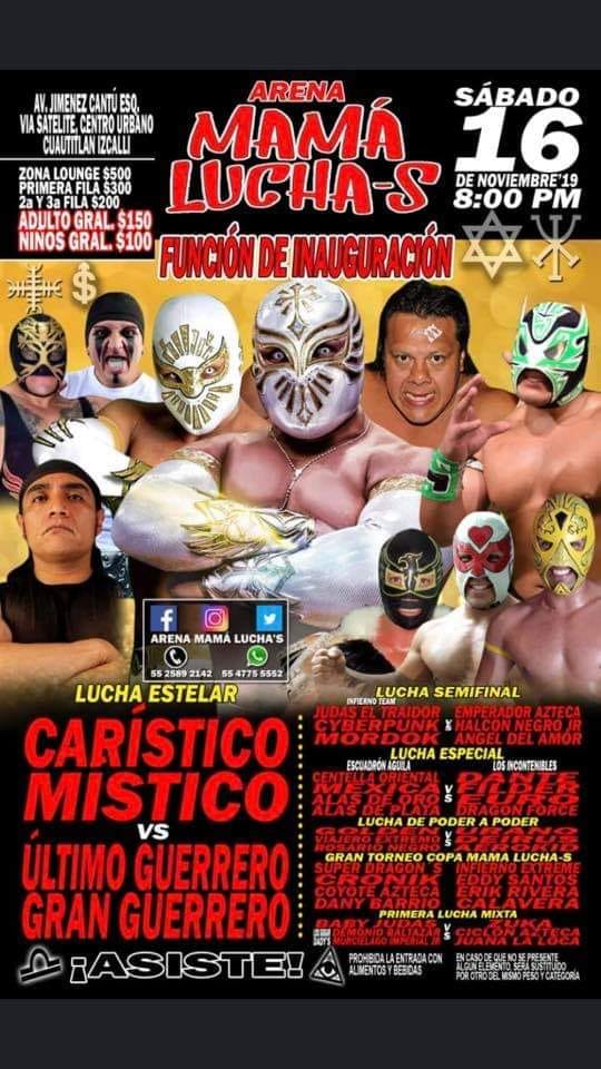 Los eventos de lucha libre que se realizan del 14 al 20 de noviembre de 2019.