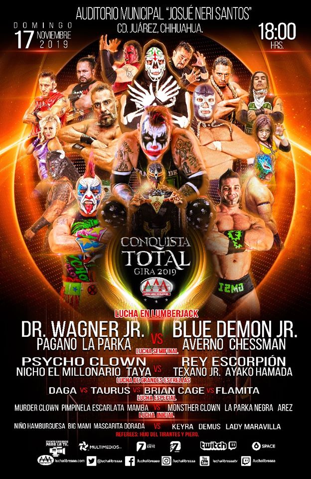 Los eventos de lucha libre que se realizan del 14 al 20 de noviembre de 2019.