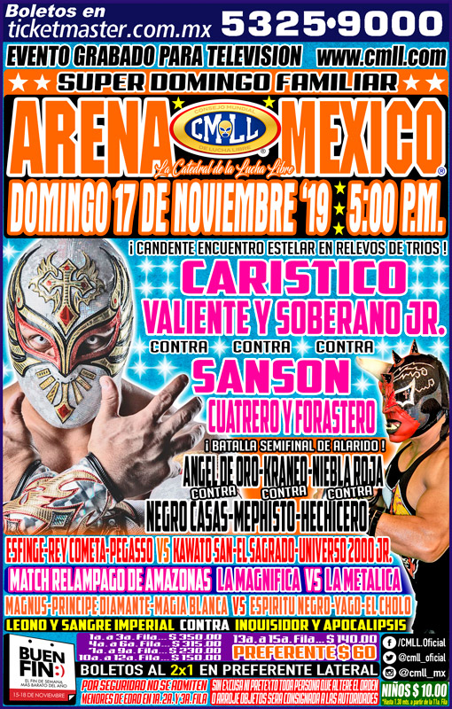 Los eventos de lucha libre que se realizan del 14 al 20 de noviembre de 2019.