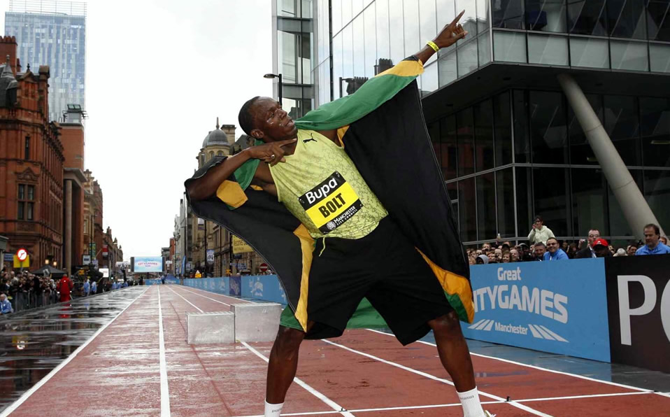 Nunca compitió en México, pero a una leyenda como Usain Bolt no se le deja fuera, aunque venga en actos publicitarios. (Mexsport)