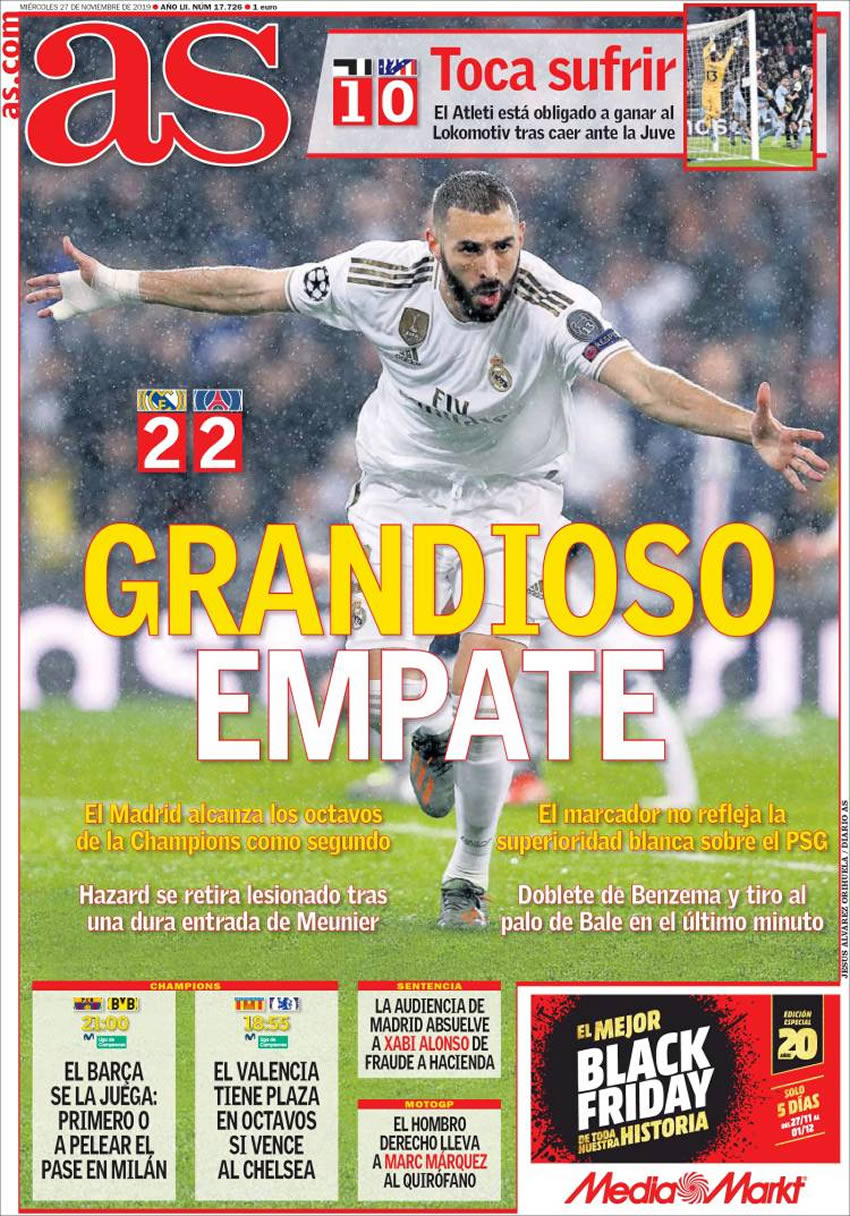 Portadas diarios deportivos en el mundo del 27 de noviembre de 2019