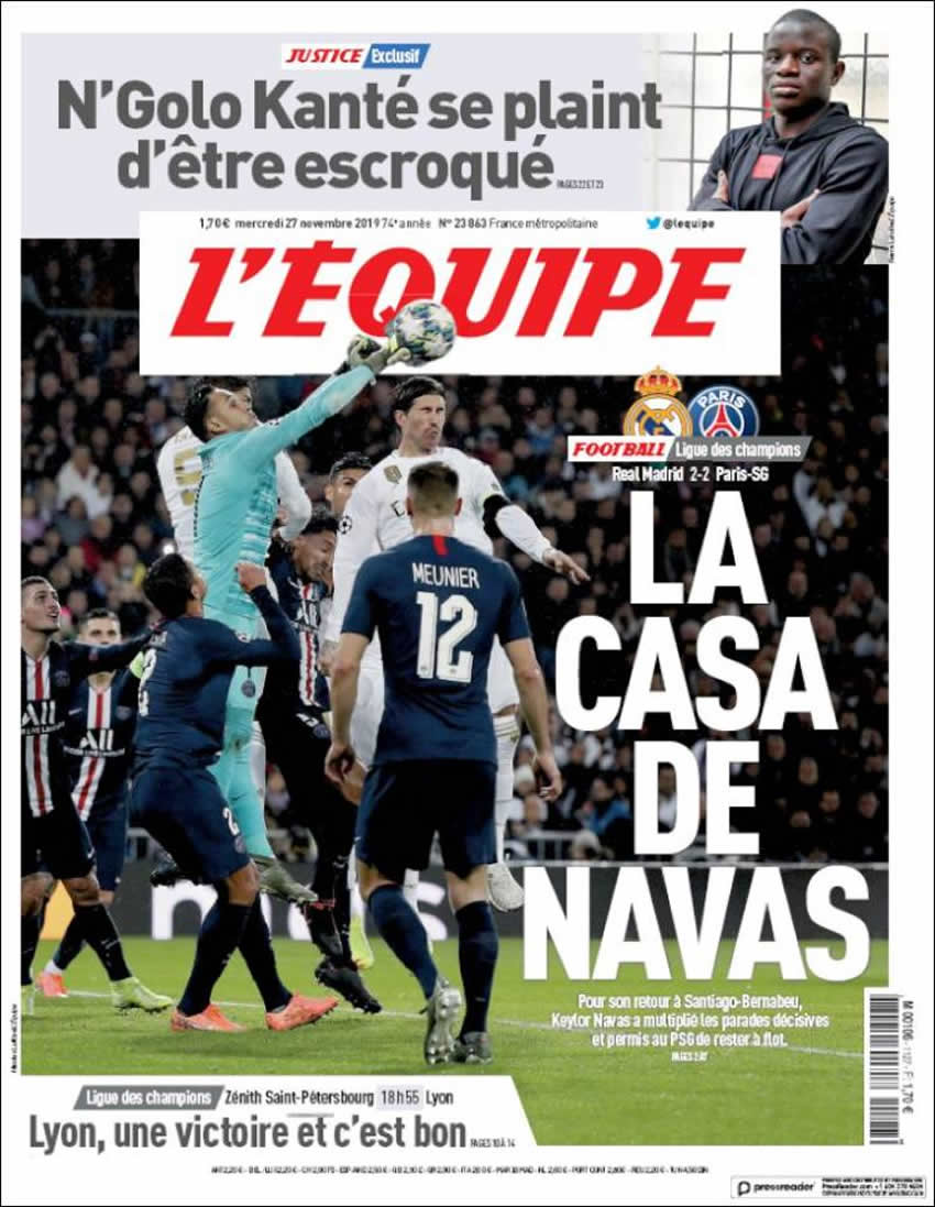 Portadas diarios deportivos en el mundo del 27 de noviembre de 2019