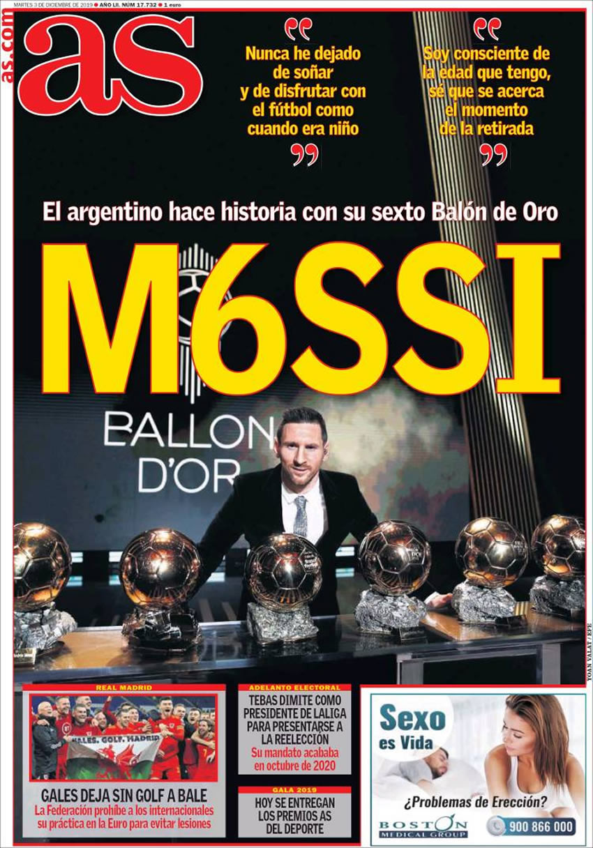 Portadas diarios deportivos en el mundo del 3 de diciembre de 2019