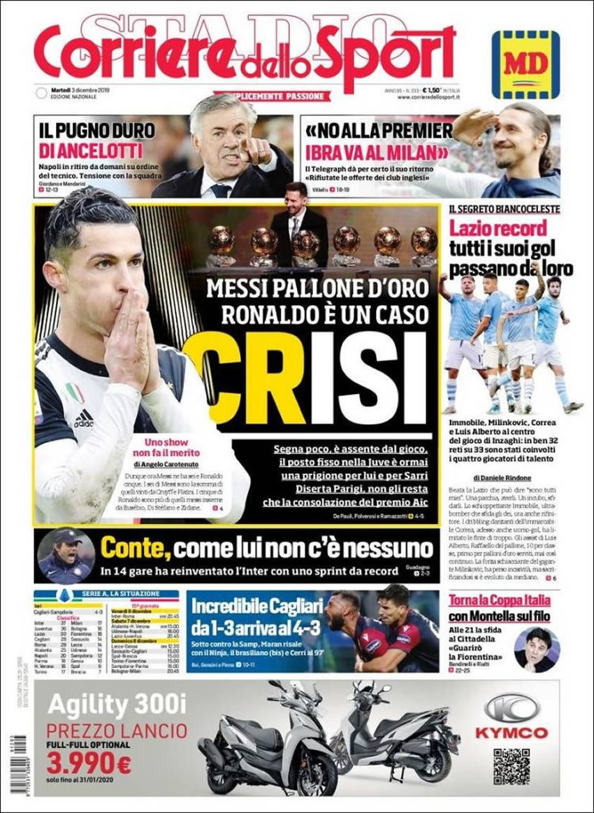 Portadas diarios deportivos en el mundo del 3 de diciembre de 2019