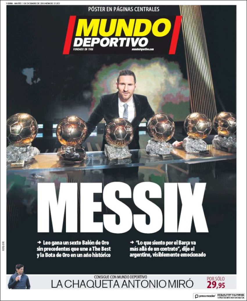 Portadas diarios deportivos en el mundo del 3 de diciembre de 2019