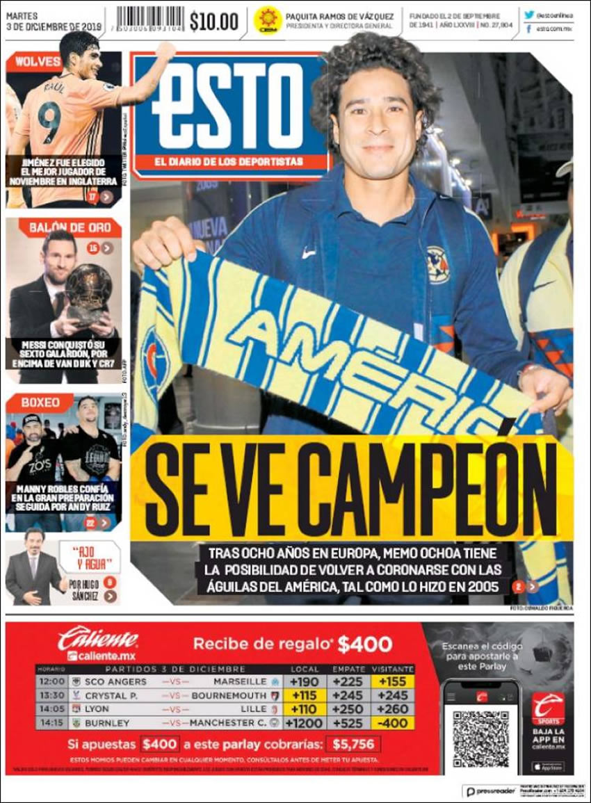 Portadas diarios deportivos en el mundo del 3 de diciembre de 2019
