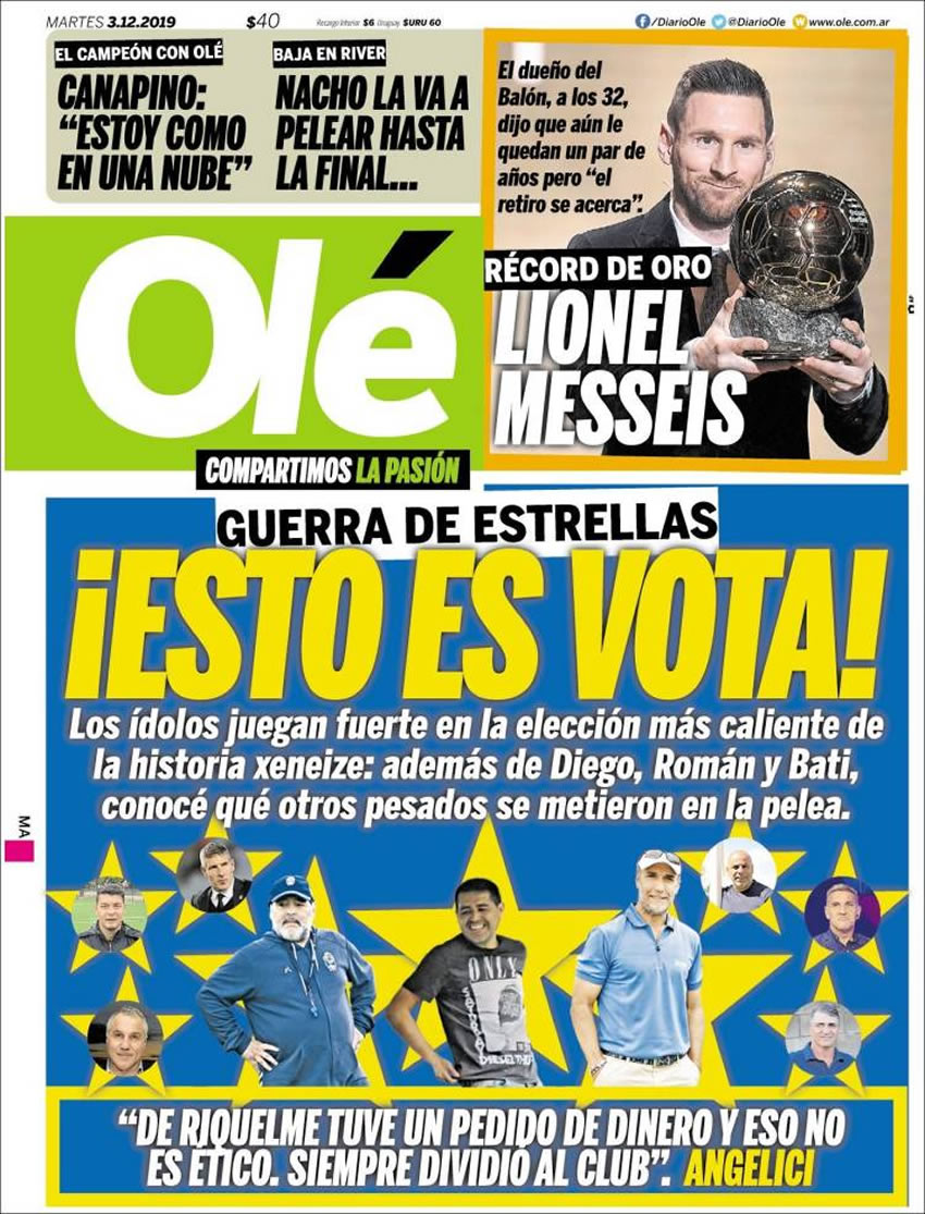 Portadas diarios deportivos en el mundo del 3 de diciembre de 2019