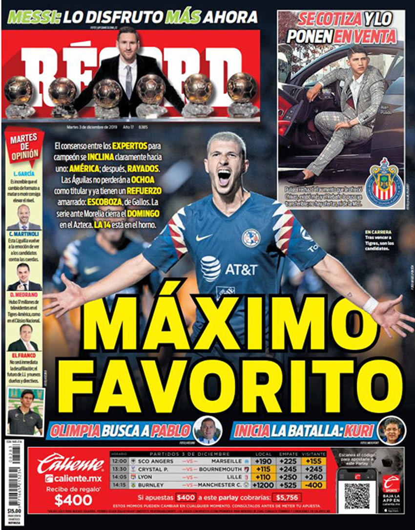 Portadas diarios deportivos en el mundo del 3 de diciembre de 2019