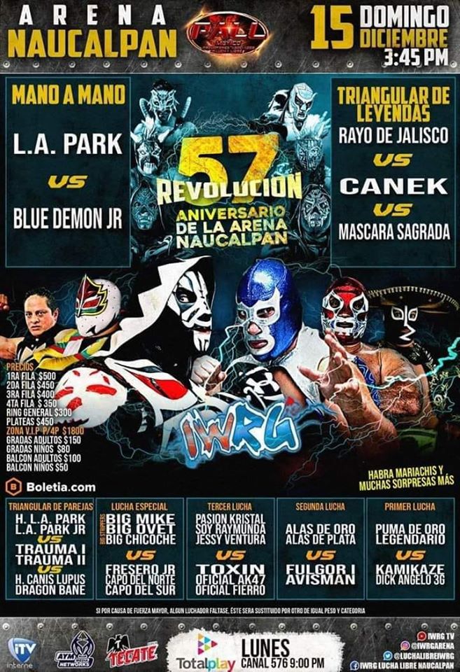 Eventos de lucha libre del 13 al 17 de diciembre 2019.