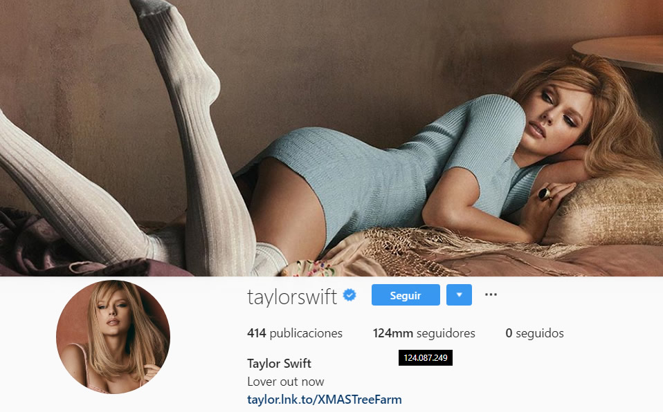 El Top 10 de las cuentas más populares en Instagram lo completa Taylor Swift.