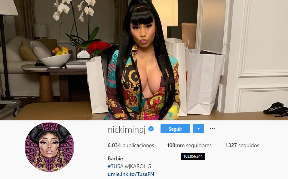 Nicki Minaj suma 108 millones de fanáticos en Instagram con fotos muy sugerentes.