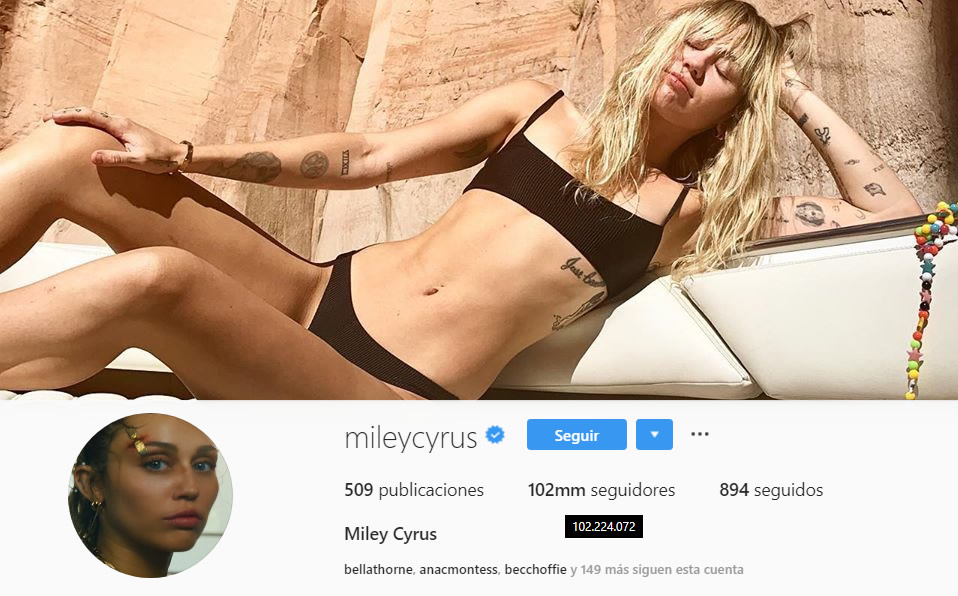 La polémica Miley Cyrus da forma final a las 15 cuentas más seguidas en Instagram al cierre del 2019.