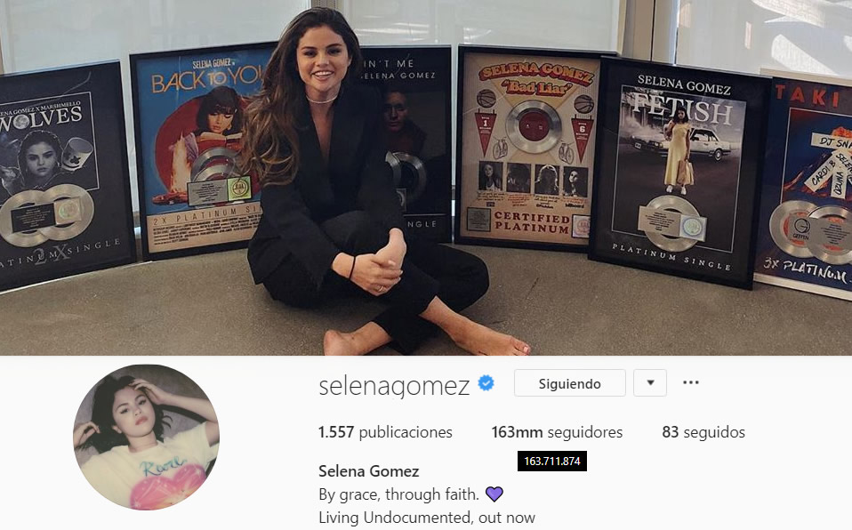 Selena Gómez es la segunda mujer mejor rankeada y cuarta general en Instagram.