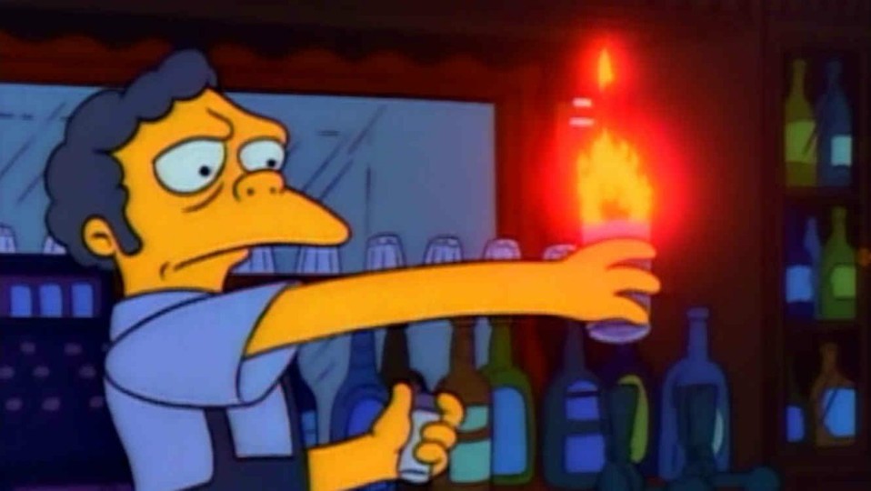Llamarada Moe | 3x10 | Moe le roba la receta de una bebida que le enseñó Homero, lo cual genera conflicto entre los dos.