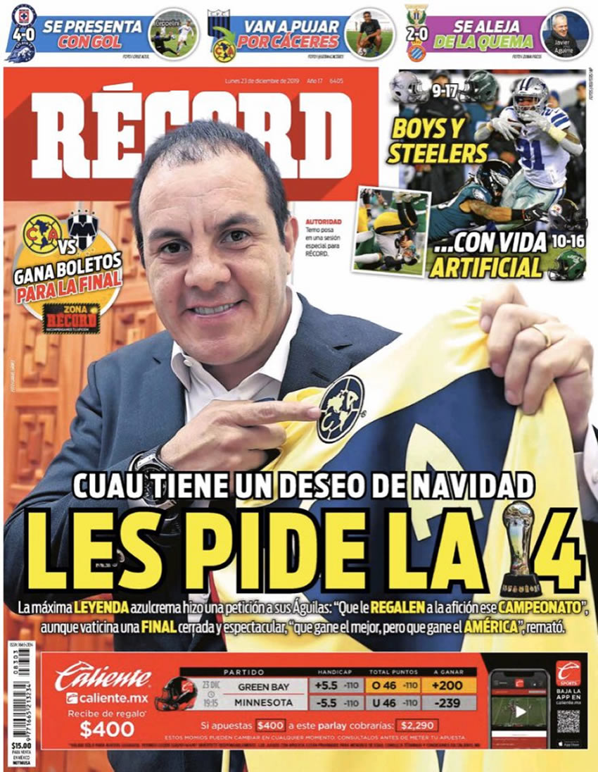 Portadas diarios deportivos en el mundo del 23 de diciembre de 2019