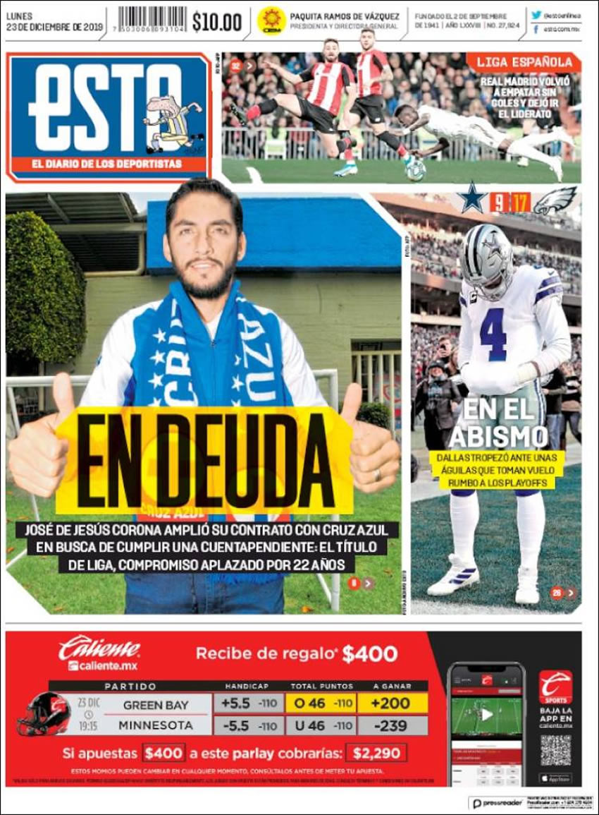 Portadas diarios deportivos en el mundo del 23 de diciembre de 2019