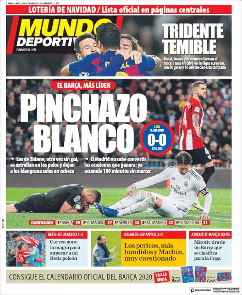 Portadas diarios deportivos en el mundo del 23 de diciembre de 2019