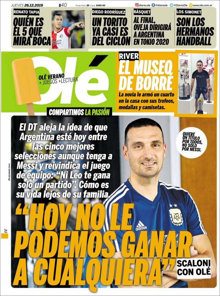 Portadas diarios deportivos en el mundo del 26 de diciembre de 2019