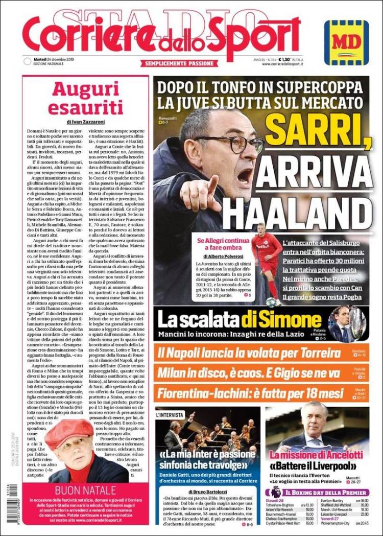 Portadas diarios deportivos en el mundo del 26 de diciembre de 2019