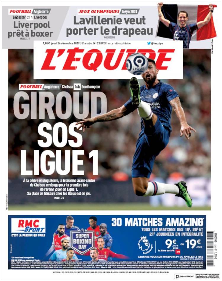 Portadas diarios deportivos en el mundo del 26 de diciembre de 2019