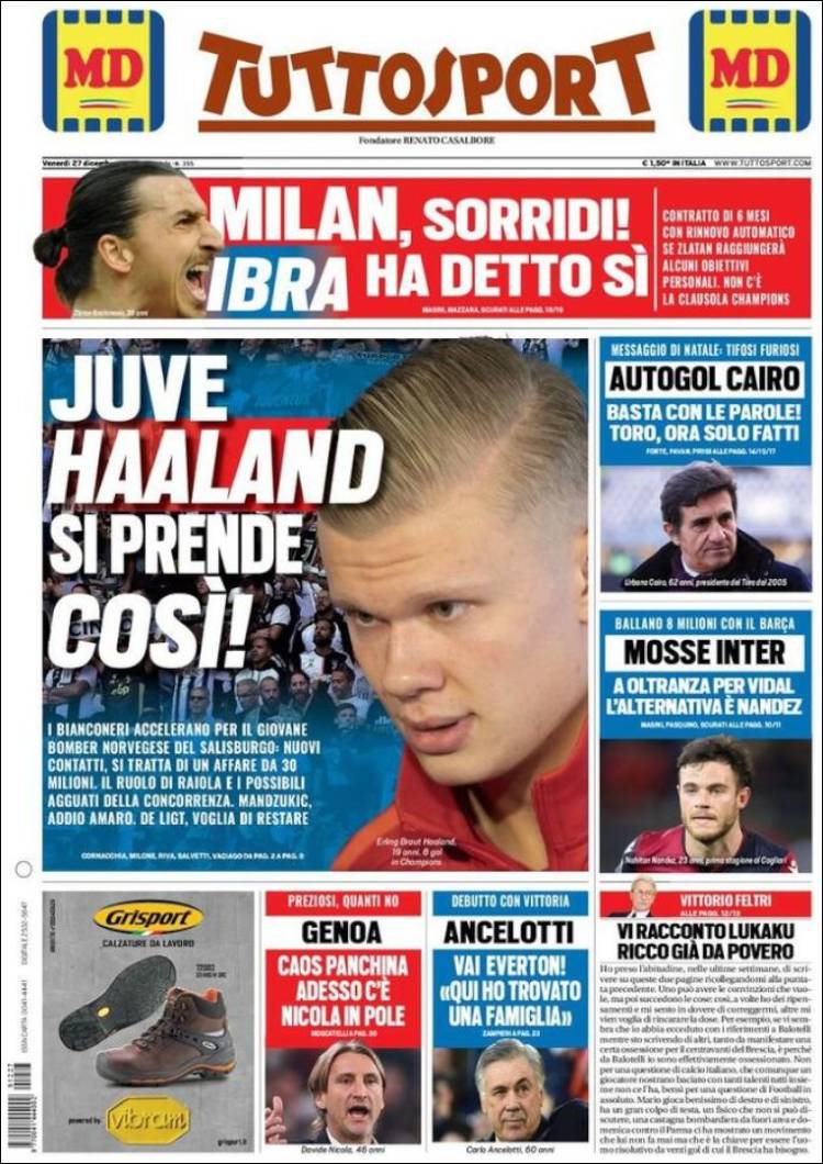 Portadas diarios deportivos en el mundo del 27 de diciembre de 2019
