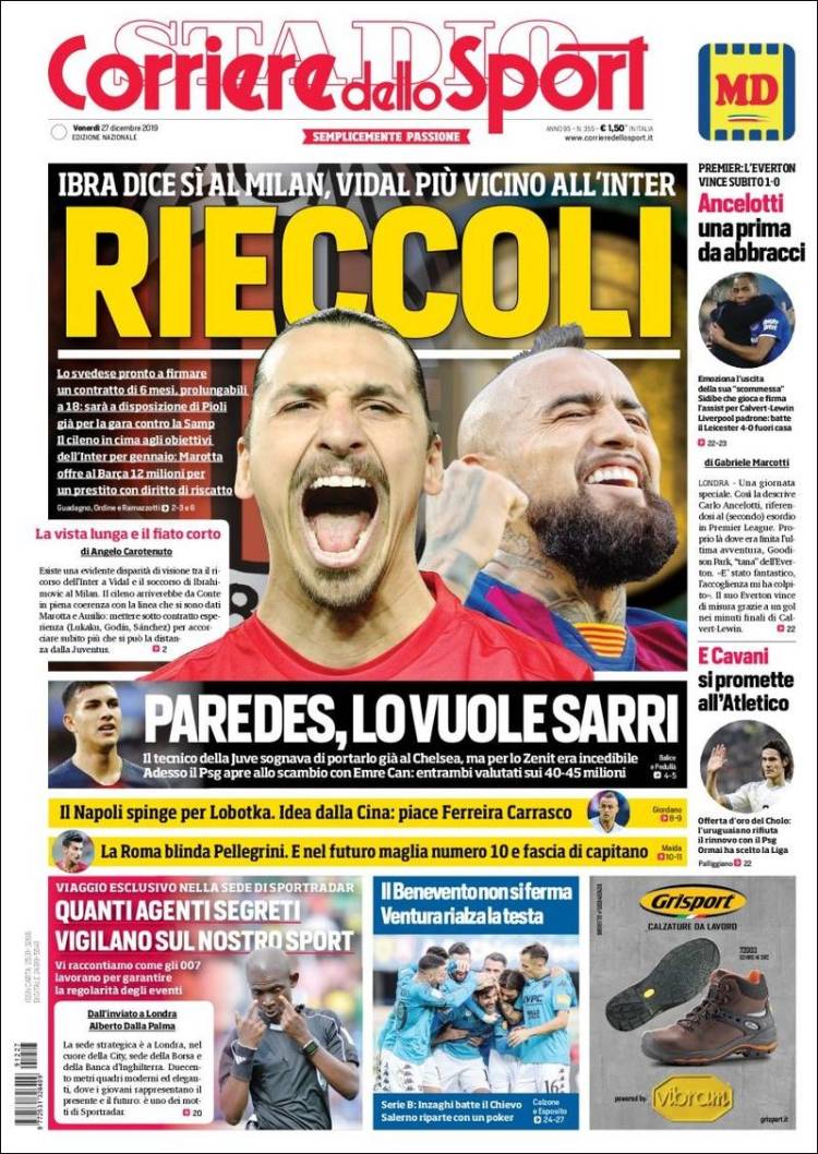 Portadas diarios deportivos en el mundo del 27 de diciembre de 2019