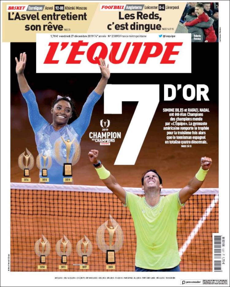 Portadas diarios deportivos en el mundo del 27 de diciembre de 2019