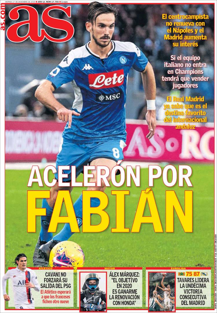 Portadas diarios deportivos en el mundo del 27 de diciembre de 2019