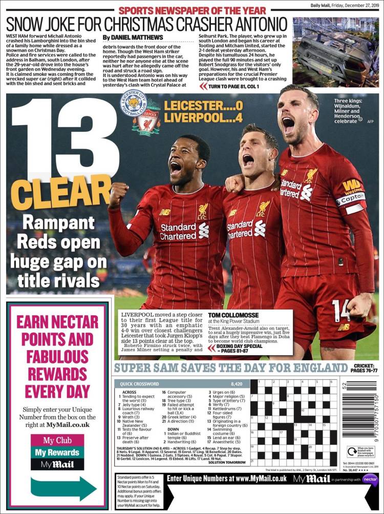 Portadas diarios deportivos en el mundo del 27 de diciembre de 2019