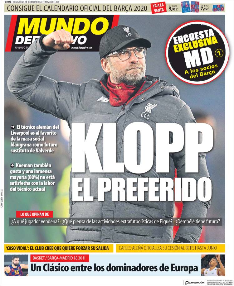 Portadas de los diarios deportivos del mundo de 29 de diciembre del 2019