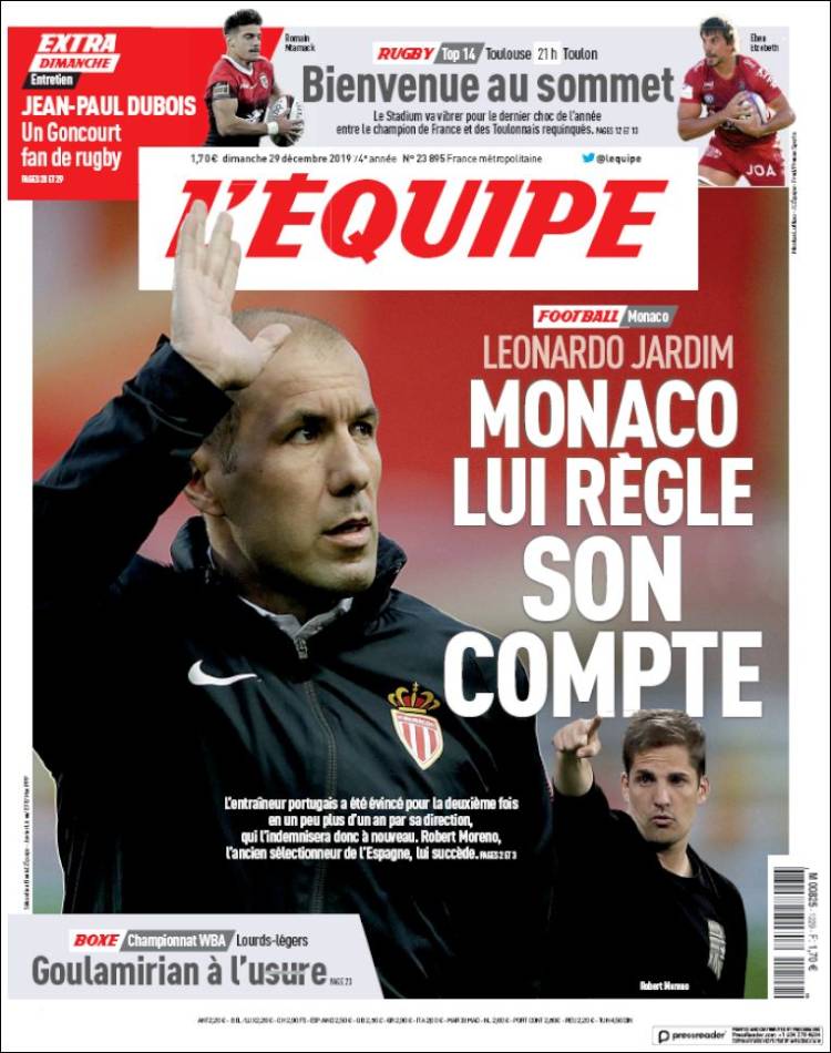 Portadas de los diarios deportivos del mundo de 29 de diciembre del 2019