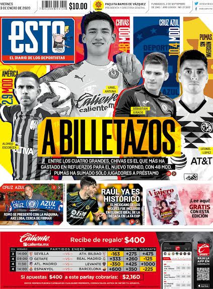 Portadas de diarios deportivos del mundo del 03 de enero del 2020.