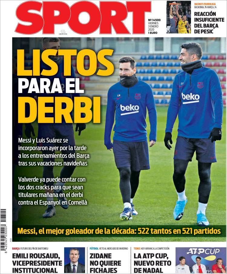 Portadas de diarios deportivos del mundo del 03 de enero del 2020.