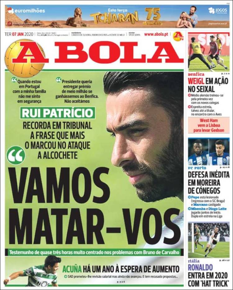 Portadas de diarios deportivos del mundo del 07 de enero del 2020