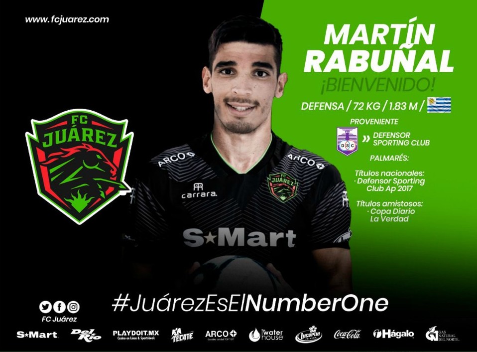 Martín Rabuñal | FC Juárez | Mediocampista uruguayo de 25 años, llega de Defensor Sporting.