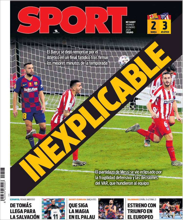 Portadas de diarios deportivos del mundo del 10 de enero del 2020