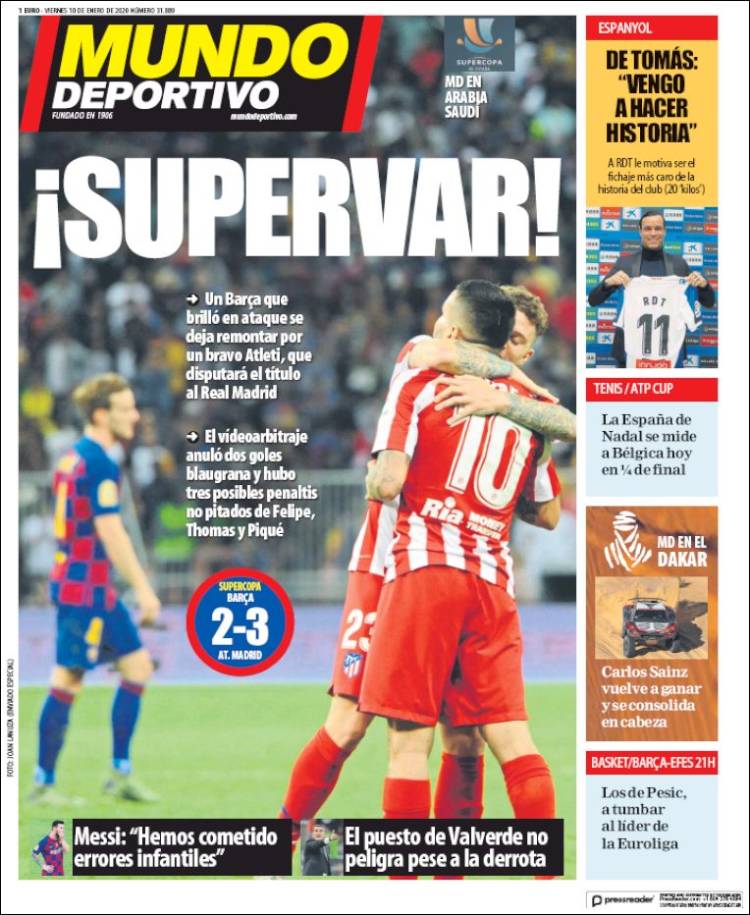 Portadas de diarios deportivos del mundo del 10 de enero del 2020