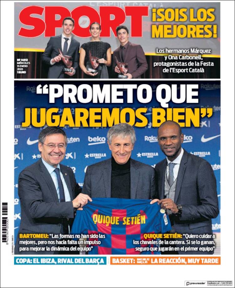 Portadas de diarios deportivos del mundo del 15 de enero del 2020