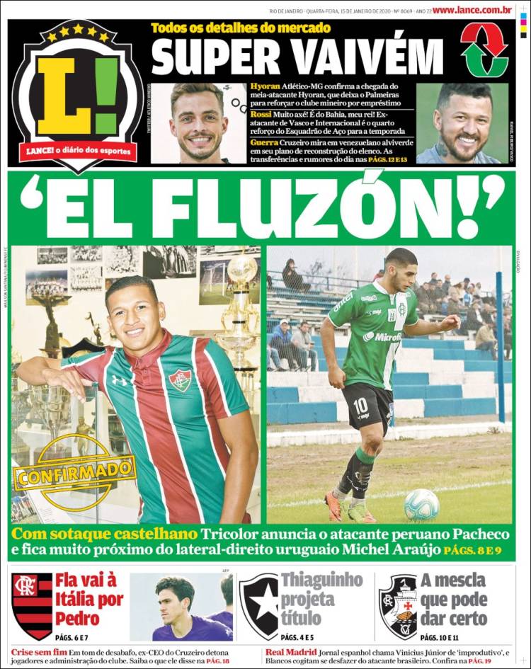 Portadas de diarios deportivos del mundo del 15 de enero del 2020