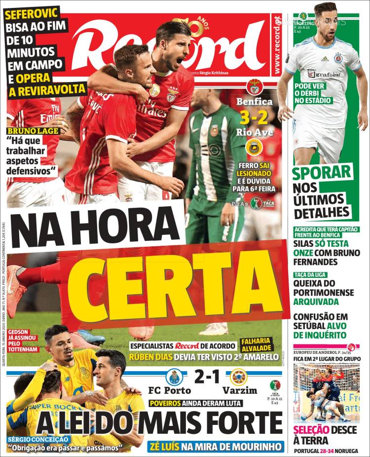 Portadas de diarios deportivos del mundo del 15 de enero del 2020