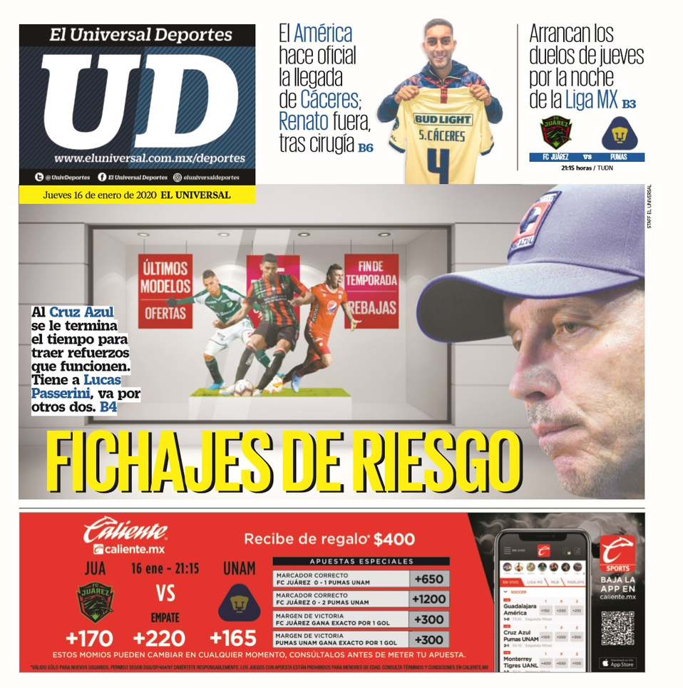 Portadas de diarios deportivos del mundo del 16 de enero del 2020