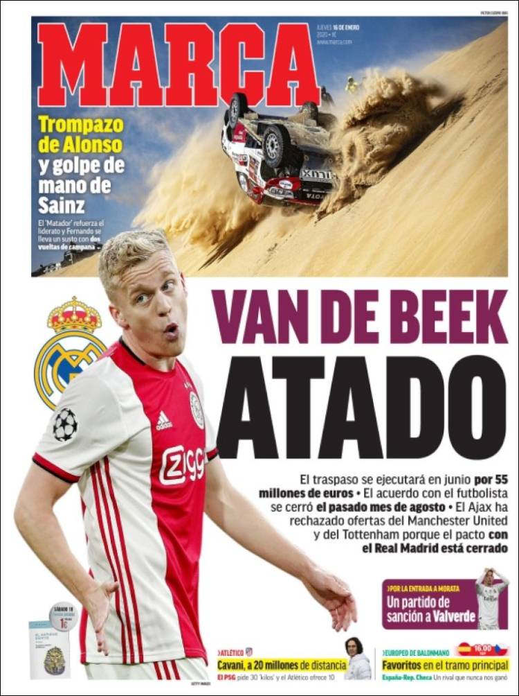 Portadas de diarios deportivos del mundo del 16 de enero del 2020