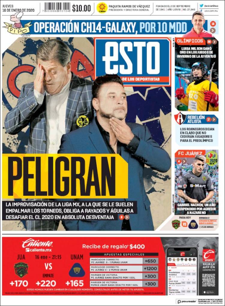Portadas de diarios deportivos del mundo del 16 de enero del 2020
