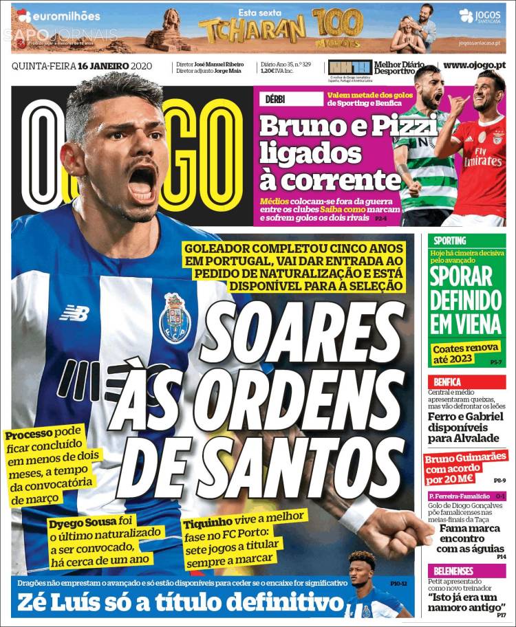 Portadas de diarios deportivos del mundo del 16 de enero del 2020