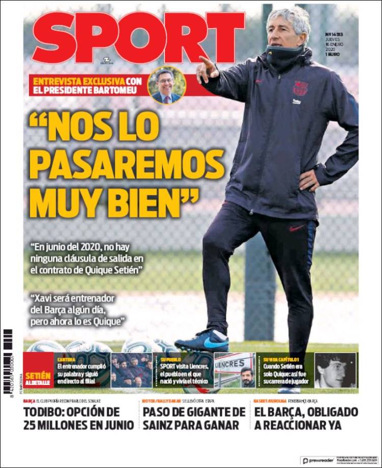 Portadas de diarios deportivos del mundo del 16 de enero del 2020
