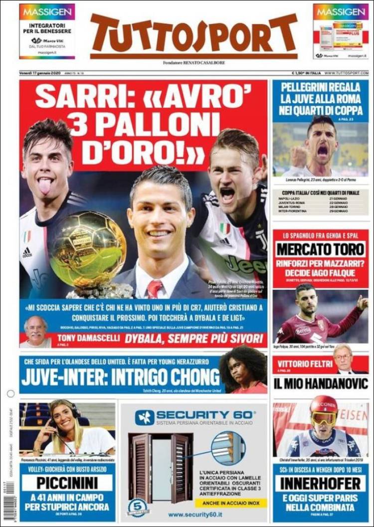 Portadas de diarios deportivos del mundo del 17 de enero del 2020