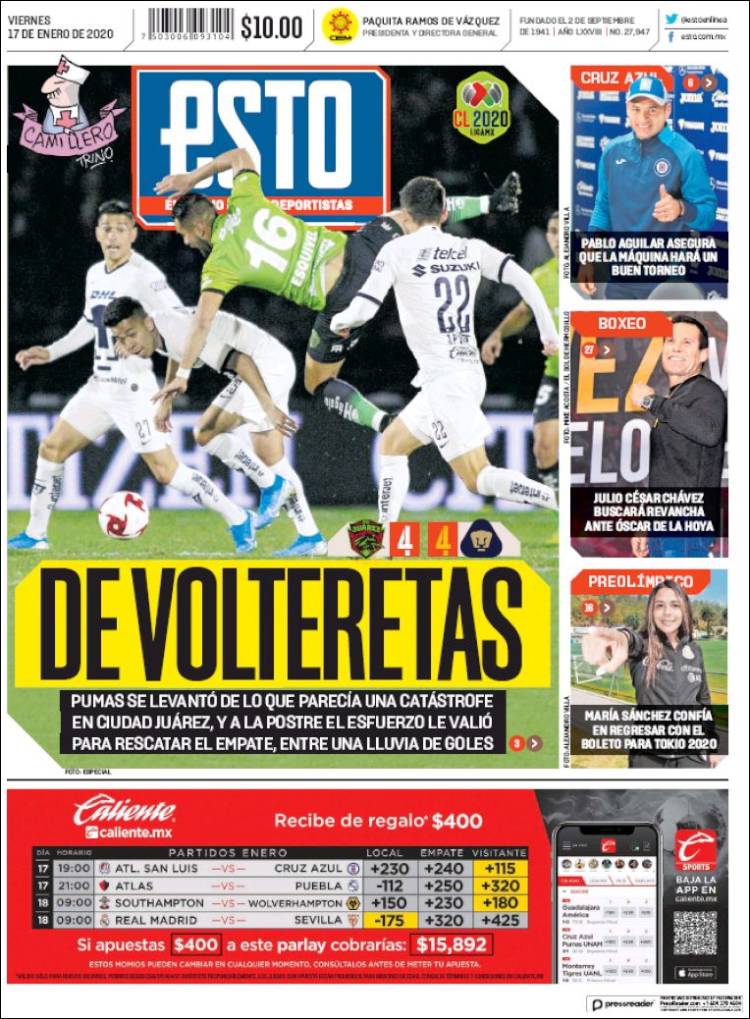 Portadas de diarios deportivos del mundo del 17 de enero del 2020