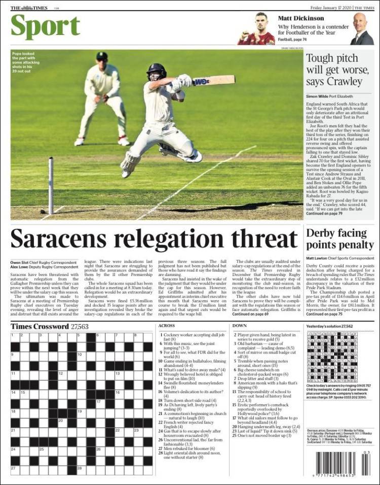 Portadas de diarios deportivos del mundo del 17 de enero del 2020