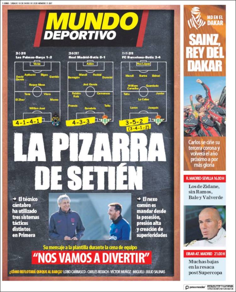 Portadas de diarios deportivos del mundo del 18 de enero del 2020