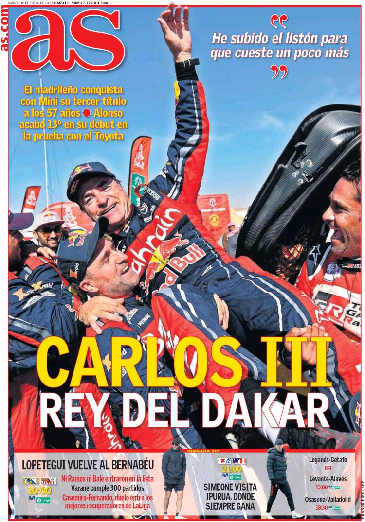 Portadas de diarios deportivos del mundo del 18 de enero del 2020